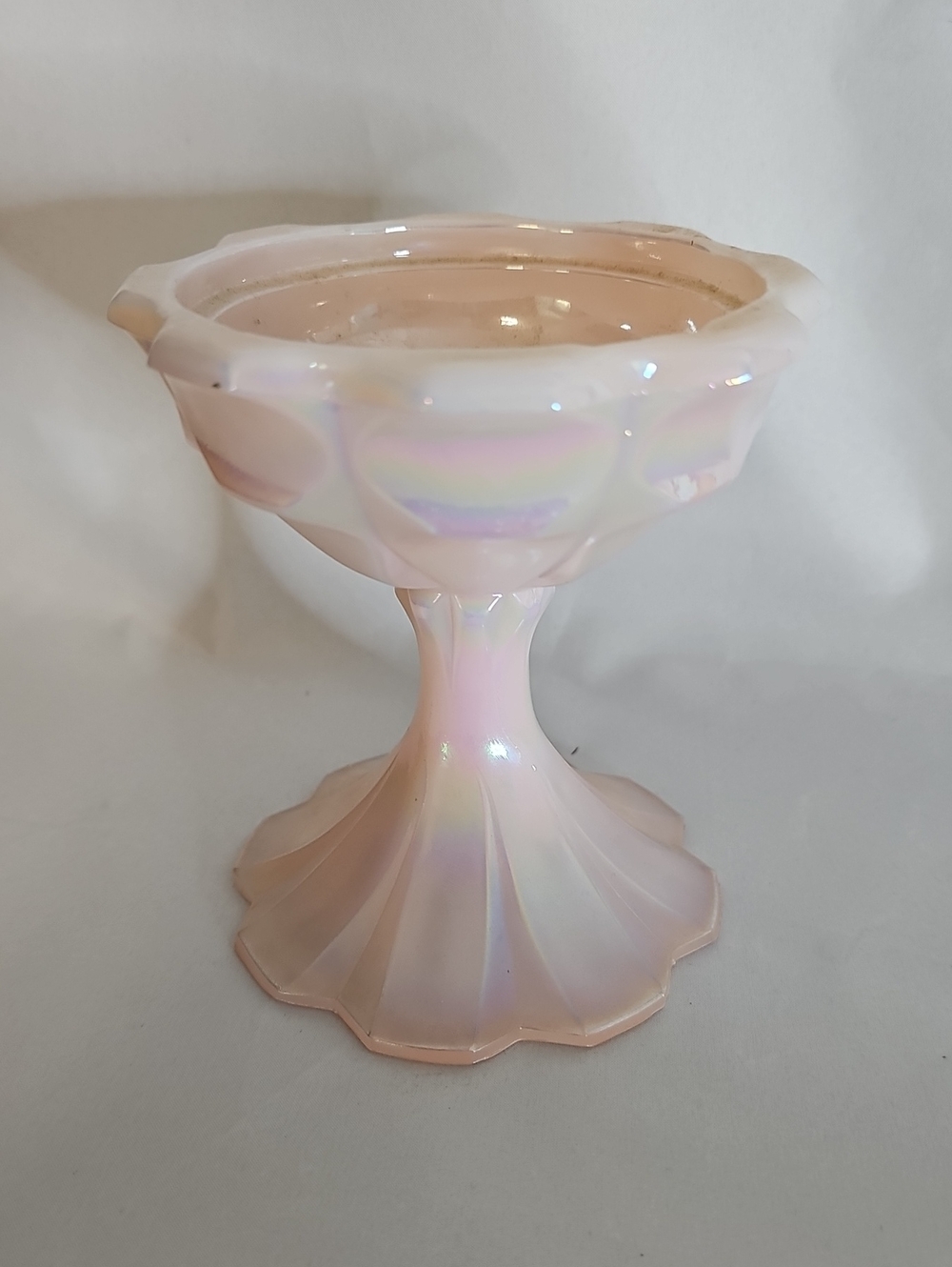 Fenton Opalescent Candleholder Iridescent Pink Glass Compote